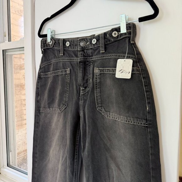 NWT Free People Palmer Cuffed Jeans Mid Rise Washed Black Denim 24 We The Free - Picture 6 of 13